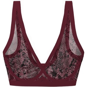 image:imageEBY Sheer Bralettes for Women  Seamless and Wireless Mesh Bralette Back Smoothing Bras for WomenBordeaux Snake